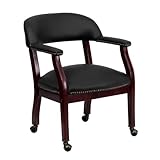 Flash Furniture B-Z100-LF-0005-BK-LEA-GG Silla clásica de piel negra, de lujo, con ruedas