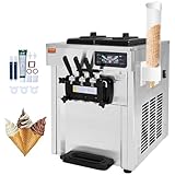 VEVOR Máquina de Helados Comercial 18-28 L/h 3 Sabores Máquina para Hacer Helados 2 Tolvas de 5,5 L Panel LCD Limpieza Automática Preenfriamiento para Yogur Café Snack-bars Restaurante Mercado Tienda