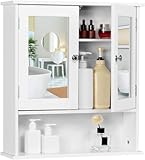 Yaheetech Armario de Baño con Espejo Armario de Pared con 2 Puertas 58x56x13cm Gabinete de Almacenaje para Colgar con 3 Niveles para Cocina Salón