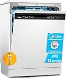 Midea Lavavajillas 60 cm+++ Blanco para 12 servicios - Lavaplatos libre instalación - Compacto con 5 Programas de Lavado integrable - Filtro Antibacterias y Programación Horaria Nuevo Modelo