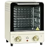 HOMCOM Horno Eléctrico Sobremesa 15 Litros 1000W Horno Portátil Mini Horno con Temperatura hasta 230 ℃ Temporizador Bandeja y Rejilla 25,5x27,5x32 cm Crema