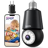 Codnida 5MP Camara de Bombilla Vigilancia WiFi Exterior/Interior, 2.4G/5Ghz PTZ Camaras Domicilio con 24/7 Grabación, Visión Nocturna en Color, Alarmas de Sonido y luz, Detección de Movimiento, Negro
