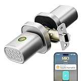 ThorBolt HomeKit - Cerradura de puerta de huellas dactilares con perilla de teclado, cerradura inteligente HomeKit Hub para puerta interior, dormitorio, oficina, MK1 plateado