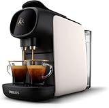Philips L'Or Barista Sublime - Cafetera Espresso de Cápsulas, 19 Bares de Presión, Para cápsula Simple y Doble, Doble salida para 1 o 2 Tazas, Inlcuye kit de Degustación, Blanco satinado (LM9012/00)