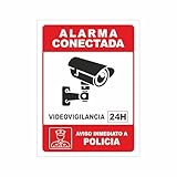 Cartel Videovigilancia Alarma Conectada - Placa Alarma - Aviso a la Policía - Medidas 20x15 cm – Aluminio Rígido 3mm - Tintas y Material Resistentes - Para Interior como Exterior - Zona Videovigilada