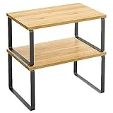 SONGMICS Estante para Especias, Juego de 2, Organizador de Armario, Estante de Almacenamiento de Cocina Extensible, Especiero de Metal y Madera de Ingeniería, Negro Tinta y Beige Natural KCS02NB