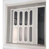 Puertas abatibles Pequeña Ventana Corredera Plegable Personalizable, Puerta Acordeón Interior con Tiradores/Cristal/Tornillos, Puerta Plegable de PVC para Ático/Supermercado/Cocina/Armario(80x35c
