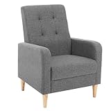 WOLTU Sillón Reclinable, Butaca Orejera, Silla Relax de Lino, Sillón Lectura con Reposabrazos, Sillones Modernos de Salón Balcon y Sala de Espera, Respaldo Alto, Patas Madera Maciza, Gris Oscuro