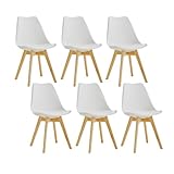 TTATC Pack de 6 Sillas de Comedor con Patas de Madera Maciza de Haya, Sillas de Cocina de Diseño Nórdico Sillas de Oficina de Madera con Asiento Acolchado, Blanco