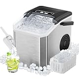 Maquina de Hielo 15kg/24h,130W Maquina de Hielo para Casa 8 Cubitos en 6 Minutos,Ice Maker con Función de Autolimpieza,Con Pala y Cesta de Hielo,2 Tamaños de Cubitos Para La Cocina, Maquina Hielo