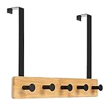 JSVER Perchero para Puerta 5 Ganchos, Colgador para Puertas Bambú Perchero de Puerta de Baño Gancho Puerta Colgador de Ropa para Cocina, Dormitorio, Gabinete, Cajón, etc