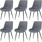 FRUOGO Pack de 6 Sillas de Comedor Modernas con Asiento y Respaldo Tapizados en Terciopelo, Robustas Patas Metálicas para Comedor, Salón, Cocina, Sala de Estar,Gris Oscuro