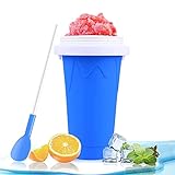 Ribiil Magic Slushy Maker Squeeze Cup, Frozen Magic Slushy Maker with 2 in 1 Straw and Spoon, Freeze Portable Squeeze Cup, Frozen Smoothies Cup for Everyone (Blue)