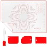 WECUTE Tapete de Silicona para Hornear, 70 * 50 CM Tapete De Silicona Libre De Bpa, Resistente al Calor, Fácil de Limpiar, Tapete Silicona Reposteria, Hornear (3 Pcs Raspador 1 Cepillar) (Rojo)