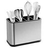 Estante de Utensilios de Cocina en Acero Inoxidable, 4 Compartimentos, Antideslizantes Organizador de Cubiertos, Escurridor de Cubiertos con Separador, Organizador de Utensilios para Cuchara, Tenedor