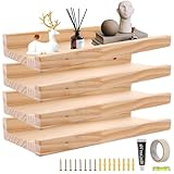 MUXHEL Juego de 4 estantes de pared de 30 cm de largo, de madera, pequeños estantes flotantes, estantería de pared flotante, estantería de madera, para salón, cocina, habitación de los niños,