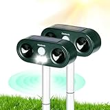Cowiewie Ahuyentador de animales (2 unidades) con batería de energía ultrasónica, resistente al agua, repelente de gatos, funciona con energía solar, para el jardín