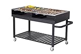 METRO Professional Barbacoa de carbón con ruedas, 178 x 91 x 102 cm, acero/acero inoxidable, con tapa, móvil con frenos, 3 parrillas ajustables, negro