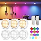 Luces LED, 6 Piezas Luz Nocturna, Luz LED Armario, Luces de Colores Regulables con Control Remoto para Estanterías, Alacenas, Vitrinas, Dormitorio, Cocina, Guardarropa, Escaparate, Funciona con Pilas