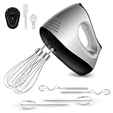 Batidora de Varillas 500W 5 Velocidades y Función Turbo con Varilla de Globo, Batidoras, Garfios Amasadores, Separador de Huevos, Espátula y Soporte de Almacenamiento para Repostería