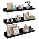 EXYGLO Juego de 3 Estanteria Pared de 60cm para Fotos, Varias Botellas Pequeñas o Coleccionables, Madera Baldas Pared de Estilo Moderno para Baño, Cocina, Dormitorio, Entrada Recibidor(Negro)