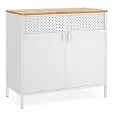 SONGMICS Armario de Almacenamiento, Aparador de Metal, Doble Puerta Magnética, Estante Ajustable, Marco de Acero, 40 x 80 x 76 cm, Beige Natural y Blanco LSC102W57