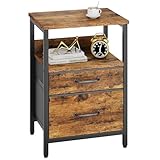 YMYNY Mesita de Noche, Mesa Auxiliar de Sofá, Mesilla de Noche con 2 Cajones de Tela, 2 Estante Abierto, Estilo Moderno, Mesa Pequeña de Centro, Mesa de Café, para Dormitorio, Salón, Marrón HST011H