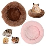 2 Guinea Pig Cama de Conejo, Lindo Redondo Piggy Crash Mat, Suave y Sedoso Nido de Mascotas, Almohadillas de Invierno CáLido para Chinchillas Ardillas Voladoras y Ardillas Listadas（Rosa + Marrón）