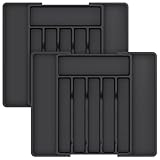 Lifewit Organizador de Cubiertos, Bandeja para Cubiertos Extensible, Cubertero para Cajón para Menaje, Organizador de Cubertería Ajustable y Compacto para Cucharas Tenedores Cuchillos, Lot de 2, Negro