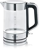 SEVERIN - Hervidor de agua, 2200 W, 1,7 L. Fondo de acero inoxidable y elemento calefactor oculto. Cristal/Inox. WK 3420
