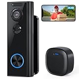 XTU Timbre Inalámbrico con Cámara, 2K HD WiFi Timbre Videoportero Exterior Impermeable con Soportes, Detección de Movimiento PIR, Visión Nocturna, Audio Bidireccional, Compatible con Alexa