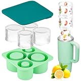 SelfTek Bandeja de cubitos de hielo para tazas Stanley, molde de hielo de silicona para vasos de 20-30-40 onzas, máquina de hielo de cilindro hueco de 4 rejillas con tapa para congelador, bebidas