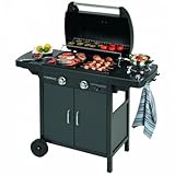 Campingaz 2 Series Classic EXS Vario Barbacoa de gas con 2 quemador, 7.5kW de potencia, Parrilla y plancha de hierro fundido, 1 mesa lateral, 10 litros, Negro/Gris