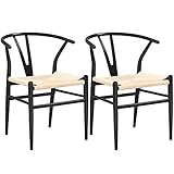 Yaheetech Juego de 2 Sillas de Comedor con Asiento Trenzada Marco Metal 54,5 x 57 x 73,5cm para Terreza Cocina Sala de Estar Negro