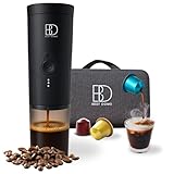 BEST DOMO BD Cafetera Espresso Portátil 20 Bares, Compatible Cápsulas Pequeñas y Café Molido, USB-C Recargable, Autocalentable, para Coche, Viajes, Camping, Oficina y Regalo