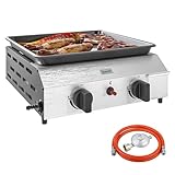 Outsunny barbacoa de gas 8000BTU/2.4 KW carro de barbacoa incl. 2 quemadores de acero inoxidable reductor de presión manguera de gas patas ajustables placa de cocción, barbacoa de jardín barbacoa para