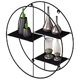 EUGAD Estanteria de Pared Redonda con 3 Estantes, Baldas Flotantes Decorativas de Pared, Estante Flotante de Pared, Estilo Industrial, Plegable, Negro, Metal, Diámetro 40 cm