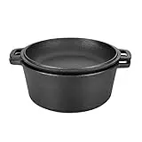 Olla holandesa de hierro fundido Dutch Oven doble con asas, 4,5 litros, cacerola con tapa para camping cocina casera BBQ Bake, 26 x 26 x 12 cm