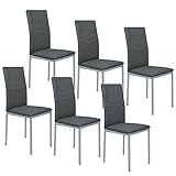 LANTUS Set sillas de Comedor, pie de Cromo, SGS Tested Set de sillas de Comedor - Modelo- Material PU/Metal (Gris oscuro-6PC)