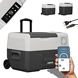 Nevera de compresor Arebos con Ruedas 27 litros | Congelador eléctrico con Control App para Enfriar, congelar y Mantener Caliente | Refrigeración hasta -20 °C | Nevera para Coche