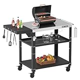 PARGRILL Carro de Barbacoa de Acero Inoxidable LFGB con 3 Niveles, Carrito de Comedor con Mesa Lateral Plegable, Ruedas de 360° con Freno, Capacidad de 88 kg, Ideal para Cocinas, Barbacoas, Fiestas