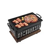 Parrilla de Mesa de Carbón,Barbacoa Japonesa Mesa,Barbacoa Terraza Portatil,Barbacoa de Interior Mini Parrilla Cuadrada con Base de Madera, para Yakiniku Barbacoa Japonesa Negro