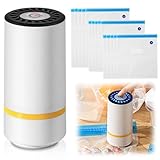 GOEDCH Envasadora al vacío con 15 bolsas de vacío: sellador al vacío portátil para alimentos, sellador al vacío de carga USB, pequeño para alimentos secos o húmedos, almacenamiento de alimentos