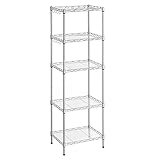 SONGMICS Estantería de Cocina, Estantería de 5 Niveles, Estante Estrecho, 8 Ganchos, Gabinete de Baño de Pie, Paneles de Plástico PP, Altura Ajustable, Metal, Plata LGR115E01