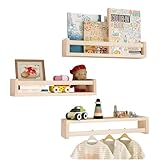 aichilra Estantería para niños, juego de 3 estanterías flotantes o estantería para libros para decoración de habitación infantil, ideal para libros y juguetes, estantería Montessori | Madera natural