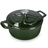 Navaris Cazuela de Hierro Fundido con Tapa - Cacerola Cocotte con Tapa y Asas de 3,5 L Apta para Horno e Induccion - Olla Holandesa Redonda Dutch Oven de 24 cm