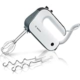 Bosch MFQ49300 - Batidora de mano, 5 niveles, 2 varillas de acero inox gancho para amasar 850 W, color blanco/plateado oscuro