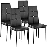 TecTake® Silla de Comedor, Asiento y Respaldo Acolchado, Piel Sintética, Piedras Brillantes, Sillas Modernas, Sillas Cocina, Alta Capacidad de Carga, Montaje Rápido - 4 Sillas Negro