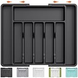 Lifewit Organizador de Cubiertos, Bandeja para Cubiertos Extensible, Cubertero para Cajón para Menaje, Organizador de Cubertería Ajustable y Compacto para Cucharas Tenedores Cuchillos, Grande, Negro