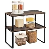 ASTOTSELL Organizador de madera para armario, paquete de 2 organizadores apilables para armario de cocina para almacenamiento de especias en mostrador